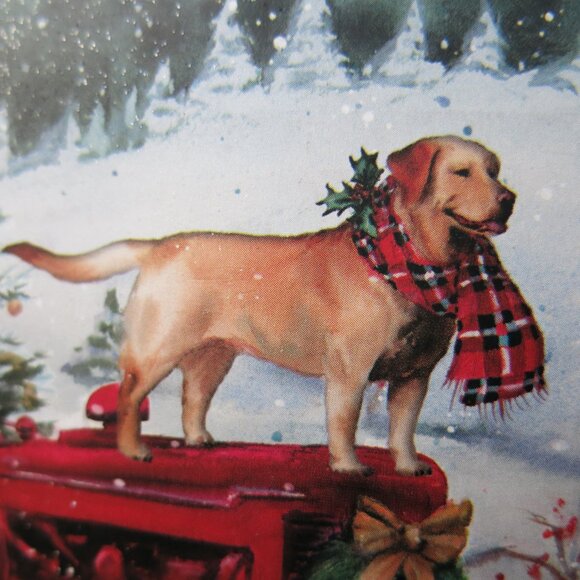 Double Sided Metal Winter Tractor Tree Dog Christmas Round Hanging Decoration - Picture 2 of 6